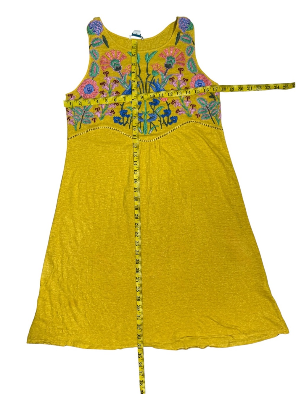 Sundance Linen Embroidered Floral Boho Dress XS Mustard Yellow Folk Art - Picture 4 of 6